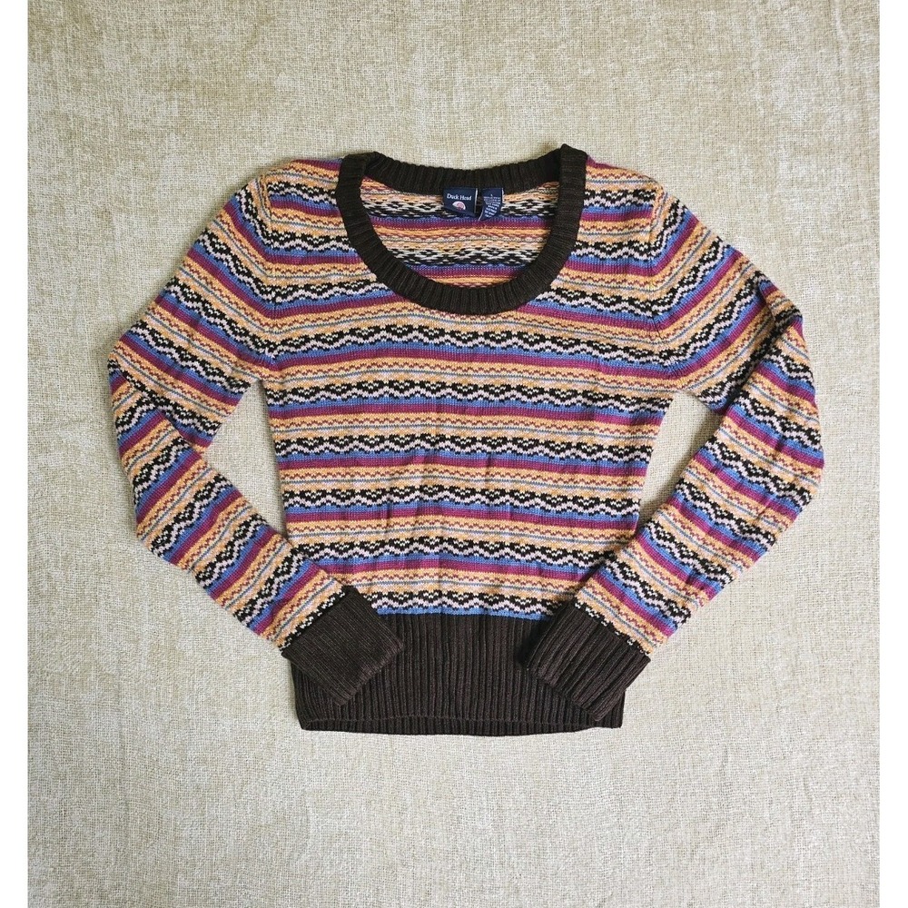 Vtg Y2K Duck Head Women's Classic Horizontal Stripe Winter Sweater Sz L